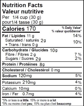 Peanuts Organic DRS Nutrition Facts